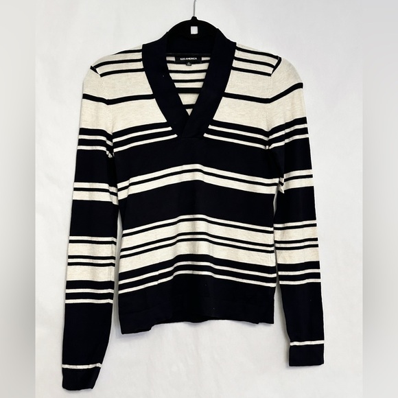 525 America Striped V-Neck Sweater Preppy Classic Size X-Small XS - Picture 4 of 7